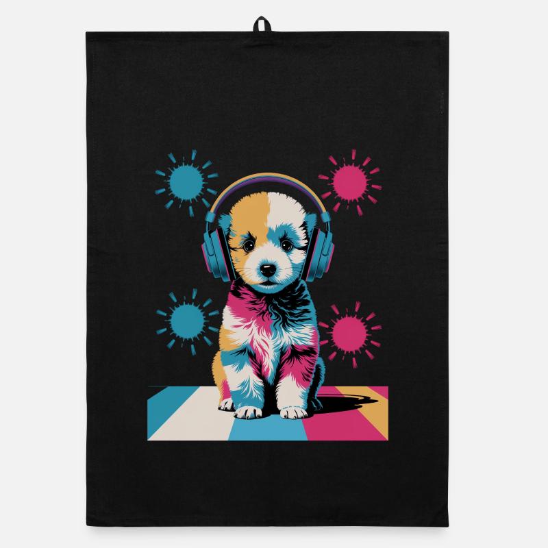Chiot caniche avec un casque Torchon bio