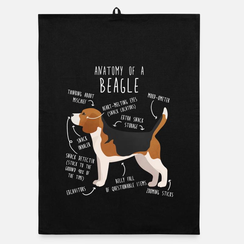 Anatomie des Beagle-Hundes - Organic Geschirrtuch - Schwarz