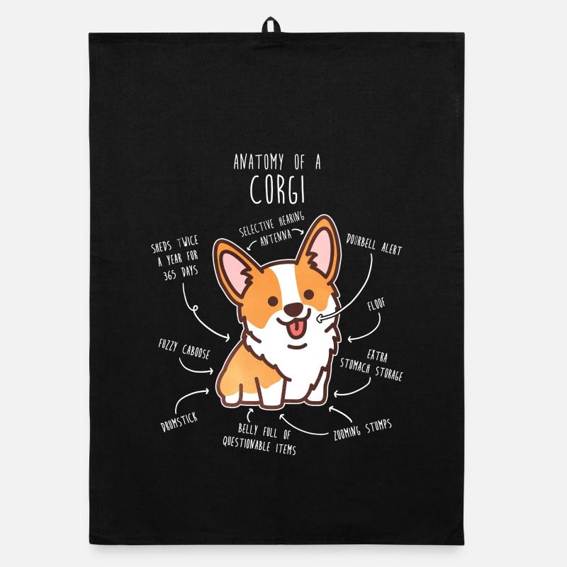 Corgi-Hundeanatomie - Organic Geschirrtuch - Schwarz