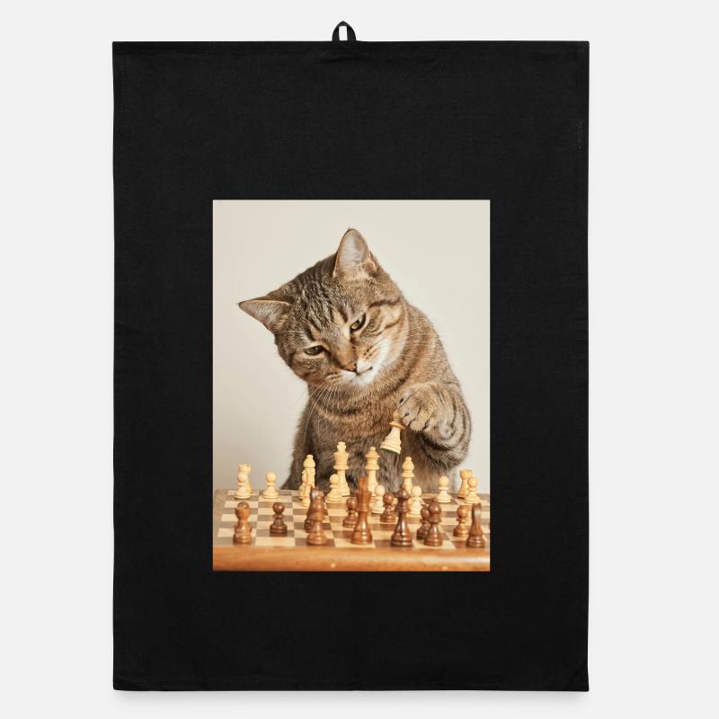 Chat jouant aux échecs Torchon bio