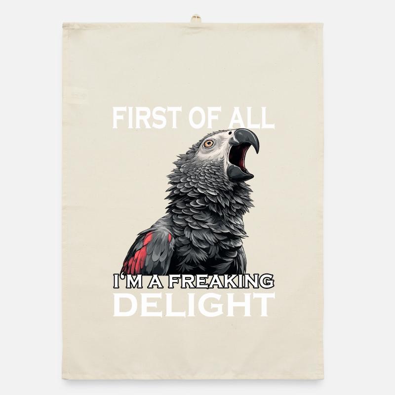 Perroquet gris d’Afrique, oiseau sarcastique, perroquet espiègle, Torchon bio