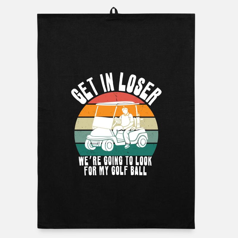 Retro Golf Cart Sunset Organic dish towel