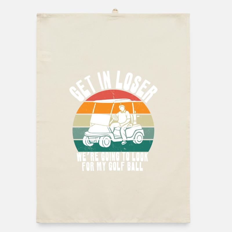 Retro Golf Cart Sunset Organic dish towel