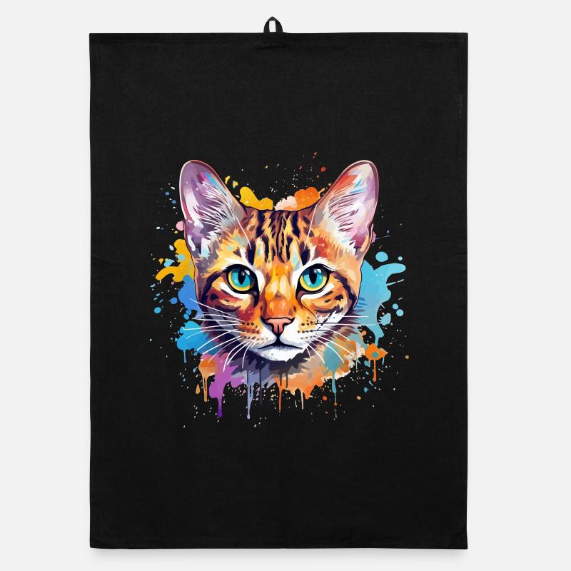 Splash Art Bengal Chat Visage Coloré Torchon bio