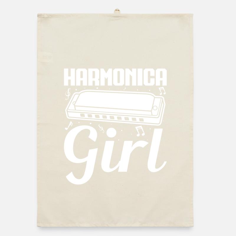 Harmonica Musican Girl Harmonica Organic Geschirrtuch