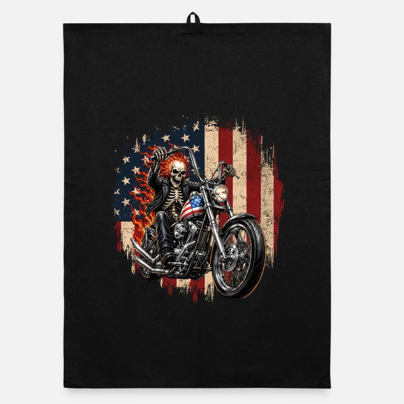 Skeleton Biker Patriotic Motorcycle USA Organic dish towel