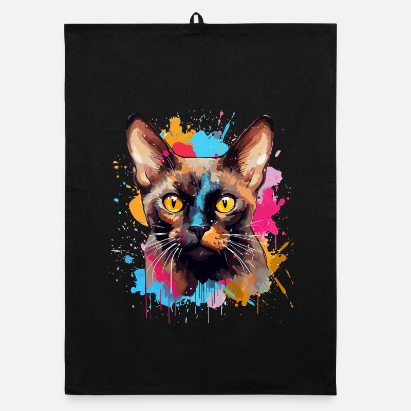 Visage de chat birman avec des éclaboussures colorées Torchon bio