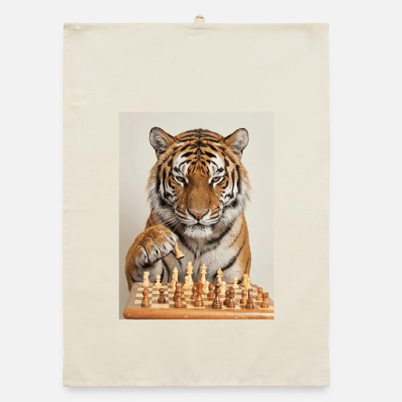 Tiger playing chess Organic dish towel