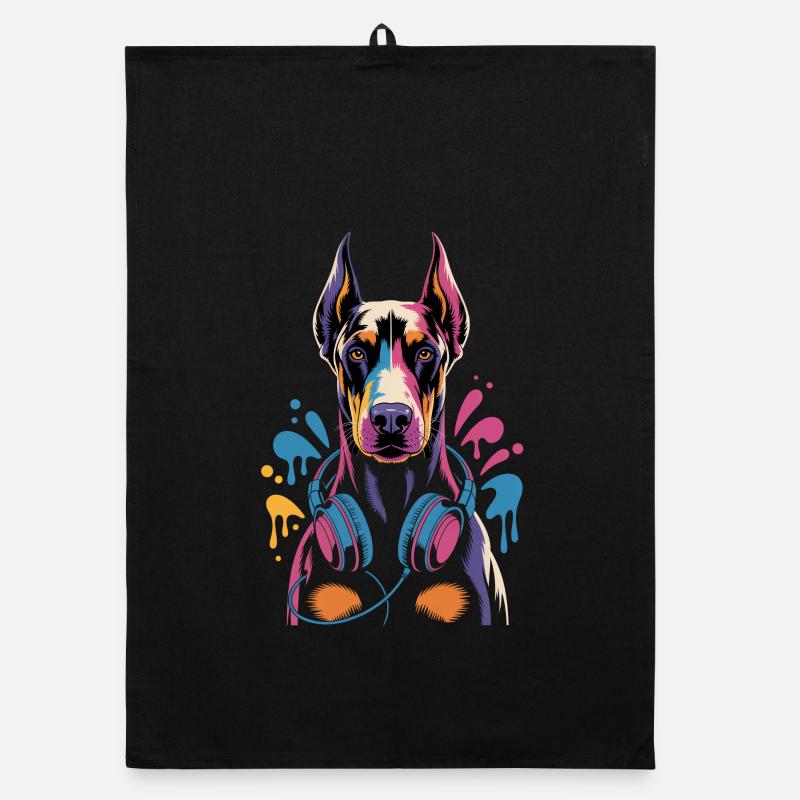 Doberman avec casque Torchon bio