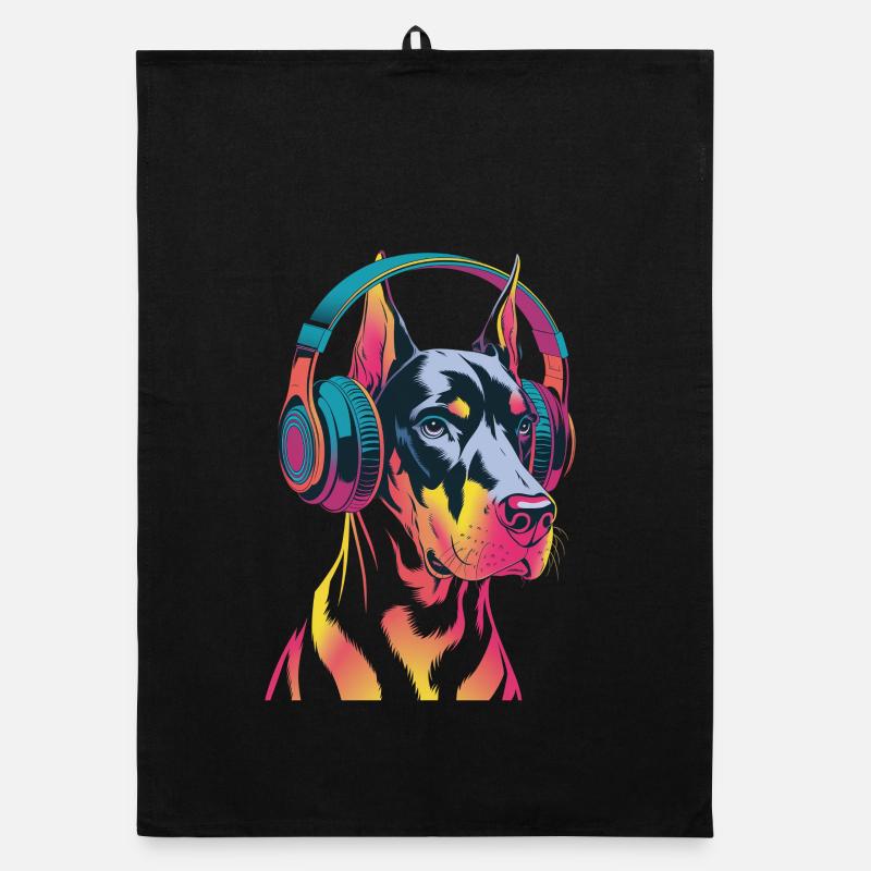 Doberman avec casque Torchon bio