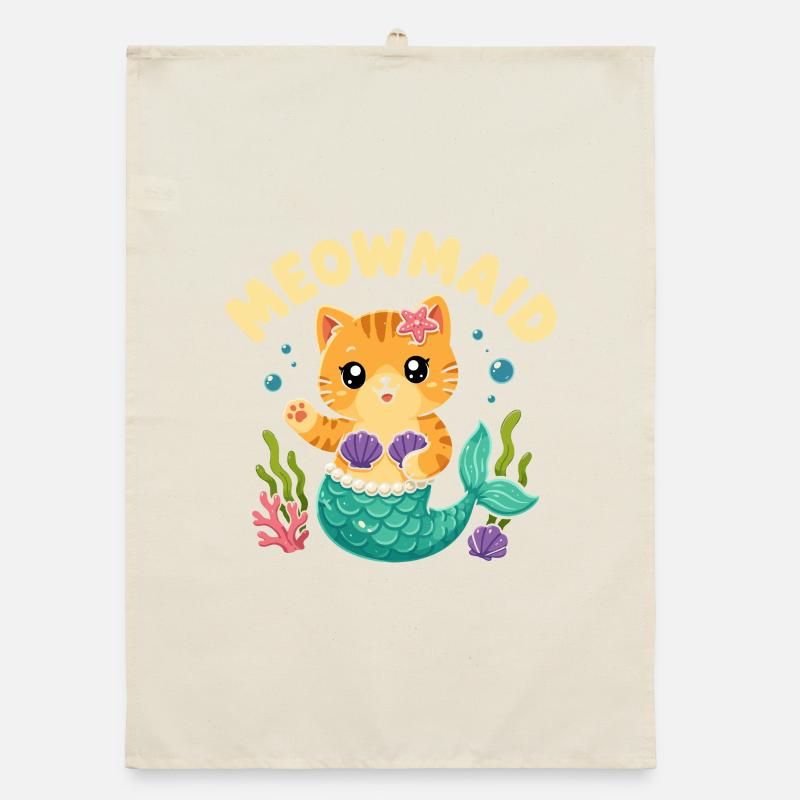 Jeu de mots Chat sirène-chat mignon Torchon bio