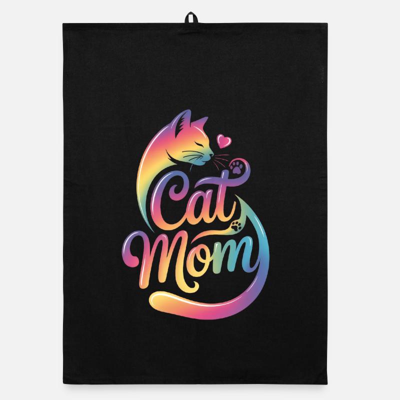 Maman chat, Maman chat, motif coloré de chat Torchon bio