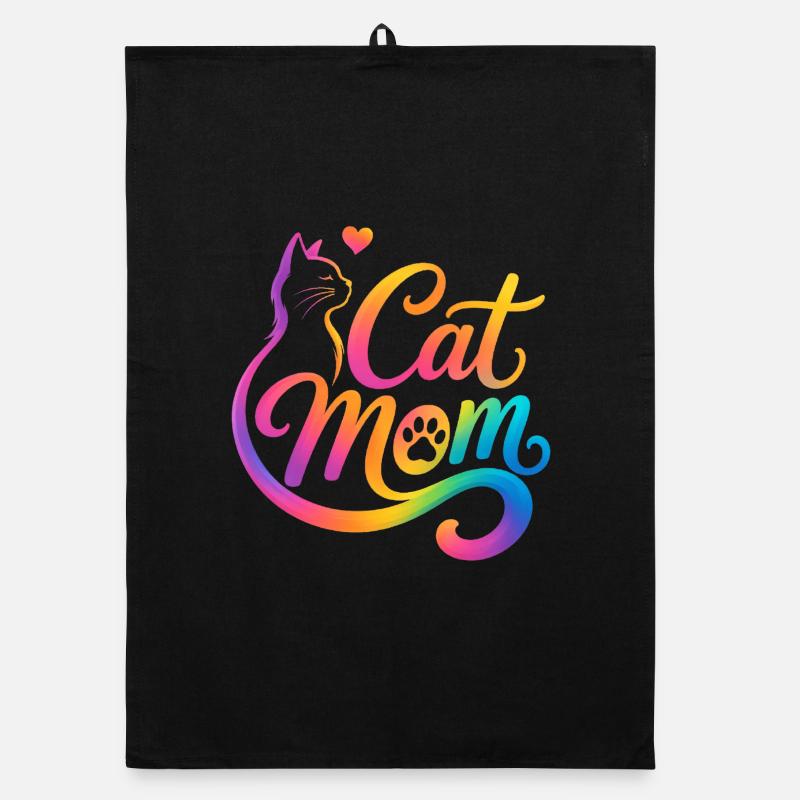 Maman chat, Maman chat, motif coloré de chat Torchon bio