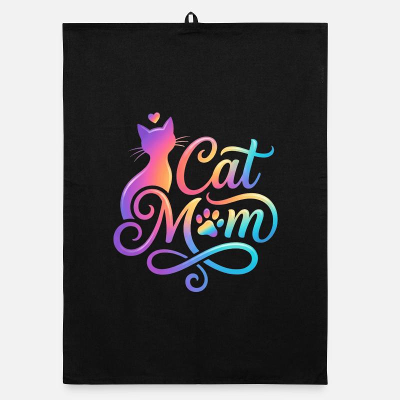 Maman chat, Maman chat, motif coloré de chat Torchon bio