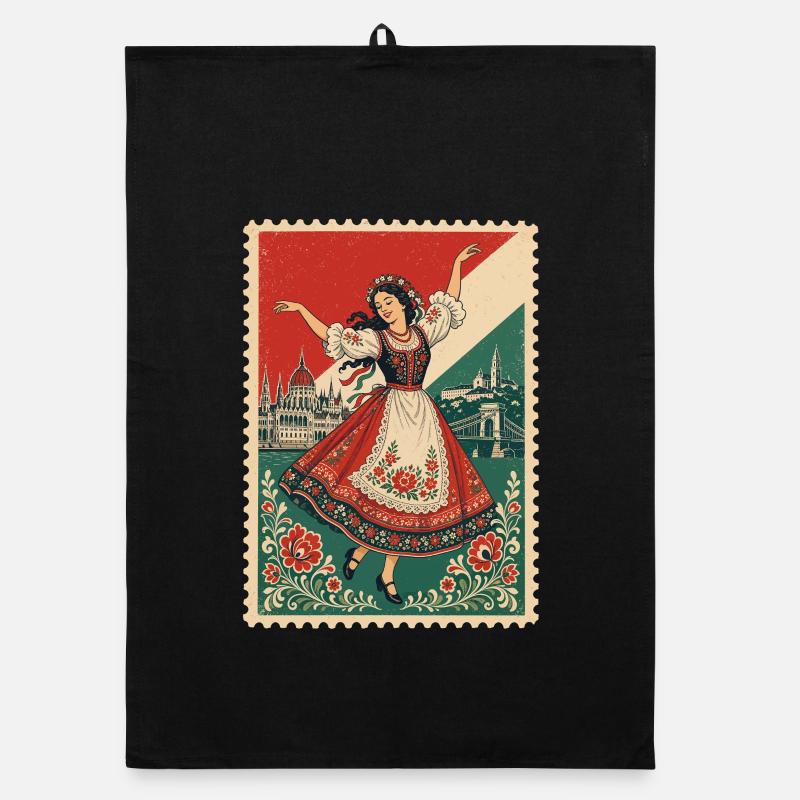 Timbre-poste vintage de danse folklorique hongroise Torchon bio