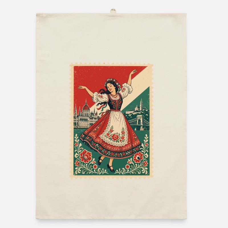 Timbre-poste vintage de danse folklorique hongroise Torchon bio