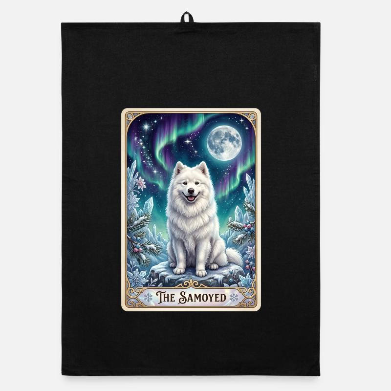 Samoyeds under the Northern Lights Organic dish towel