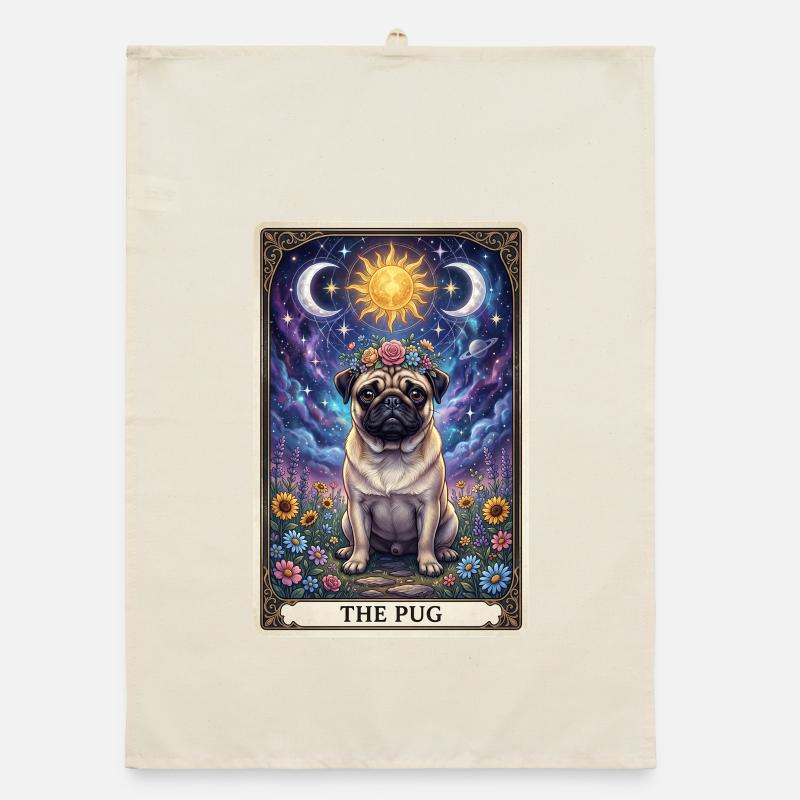 Sonnenmond Mops Tarot Illustration Organic Geschirrtuch