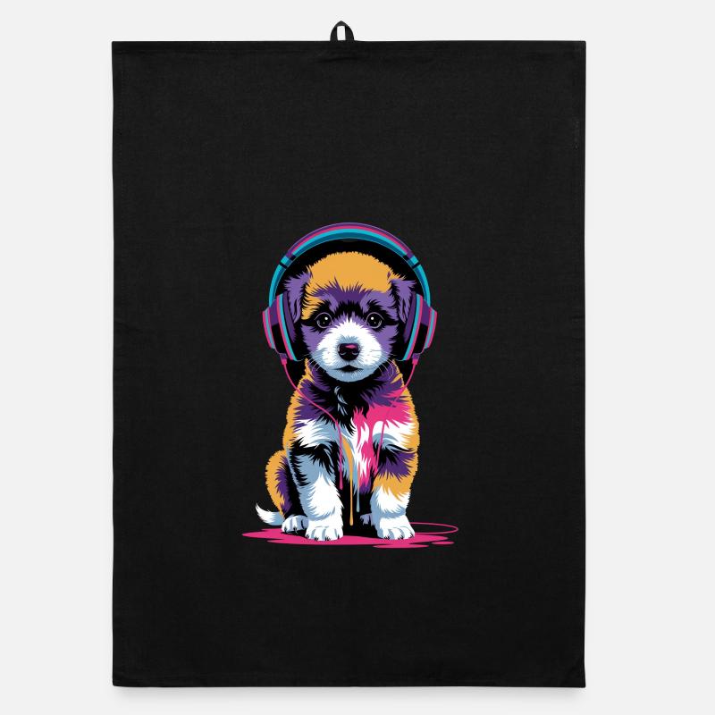 Chiot caniche avec un casque Torchon bio