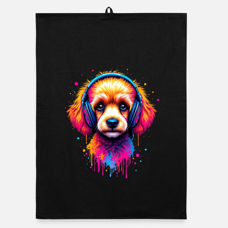 Chiot caniche avec un casque Torchon bio