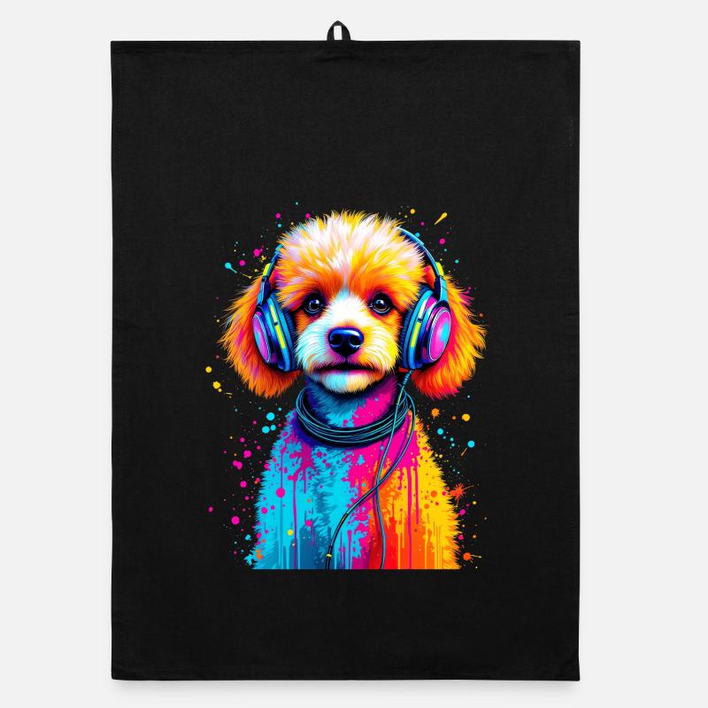 Chiot caniche avec un casque Torchon bio