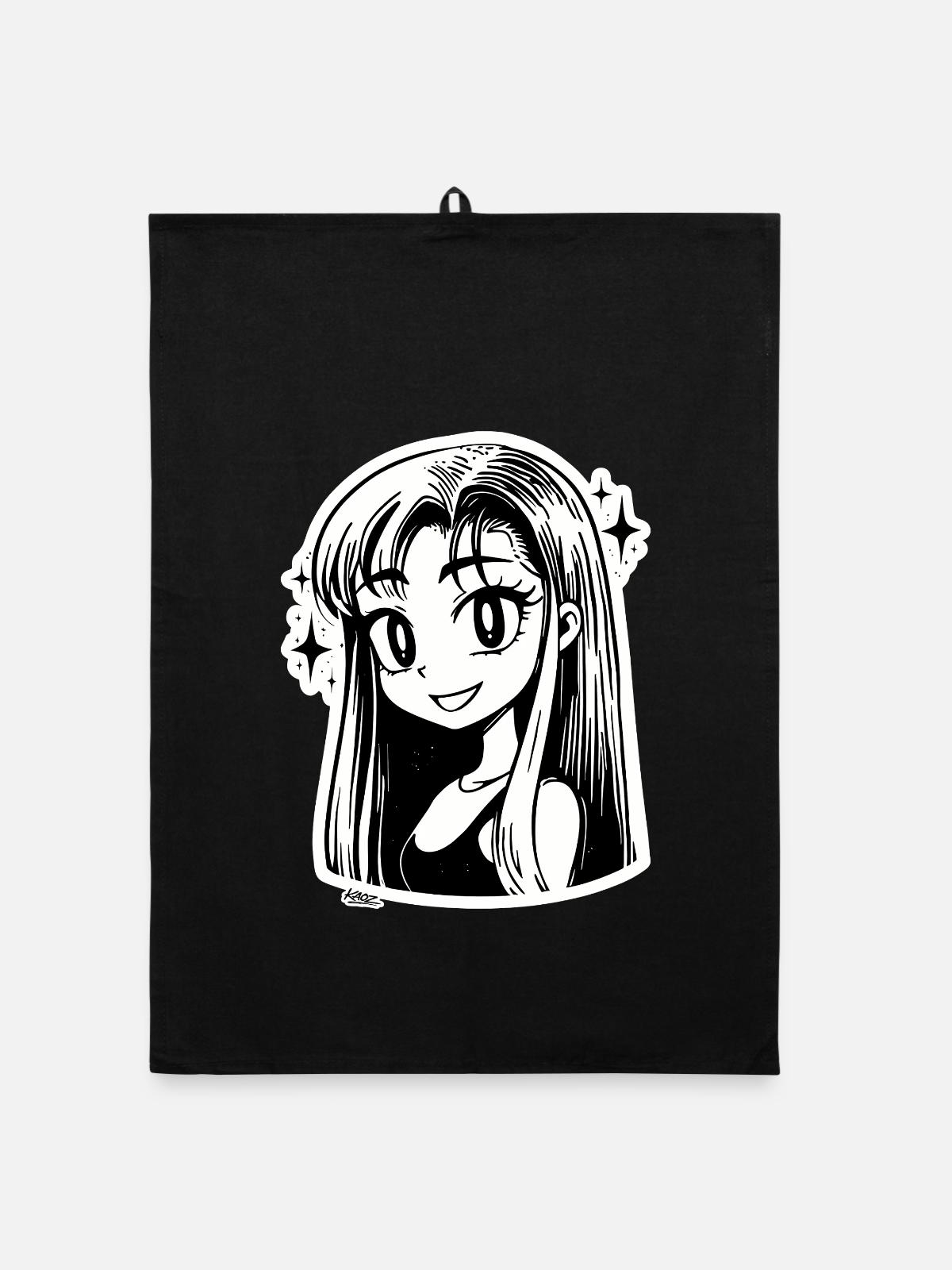 Manga-Mädchen-Porträt - Organic Geschirrtuch - Schwarz - Vorne