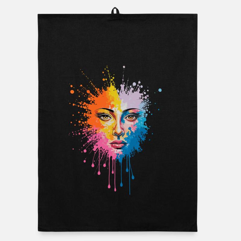  Farbenfrohes Gesicht Kunst Malerei Explosion Organic Geschirrtuch