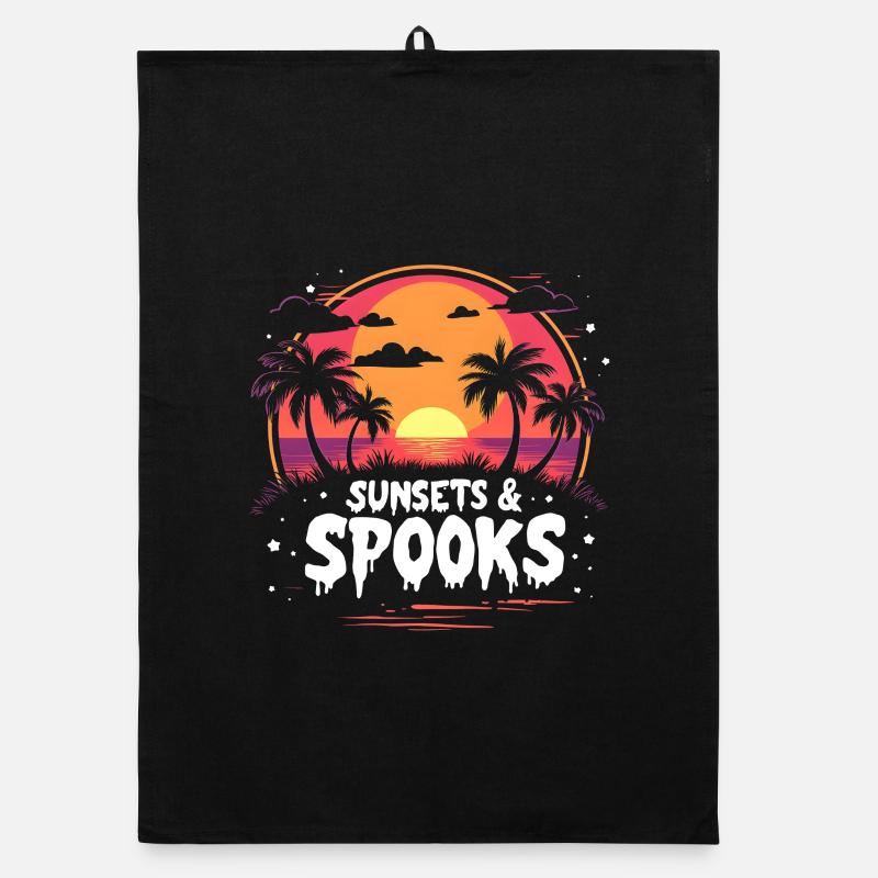 Coucher de soleil Effrayants Summerween Halloween Torchon bio