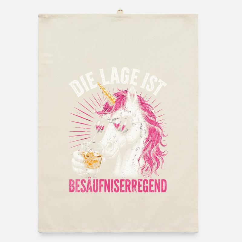 Pinkes Einhorn mit Drink Organic Geschirrtuch