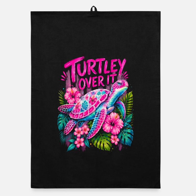 Turtley Over It Cute Turtle Flower Organic Geschirrtuch