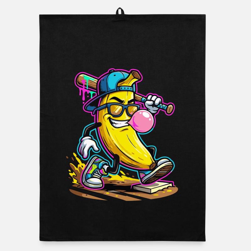 Design de banane dessinée Bubblegum Baseball Cool Torchon bio