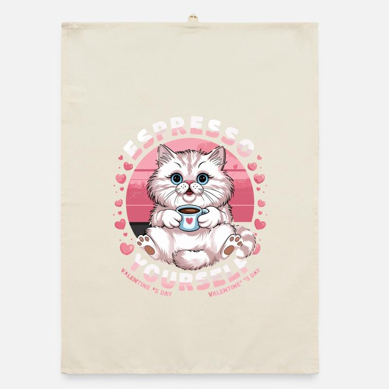 Conception de la Saint-Valentin de Espresso Yourself Chaton Torchon bio