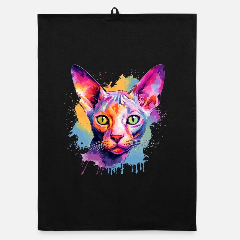 Colorful Splash Art Cornish Rex Cat Face  Organic dish towel