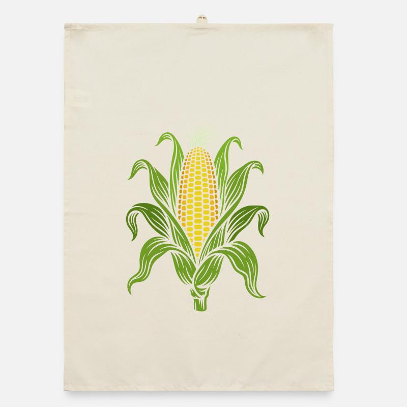 Corn on the cob with leaves: corn nature illustration Organic dish towel