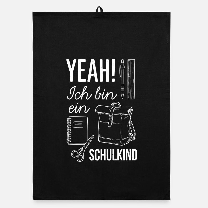 Yeah! Ich bin ein Schulkind - Einschulung - Organic Geschirrtuch - Schwarz