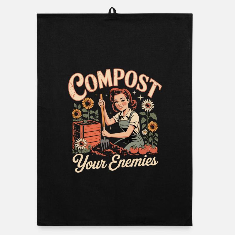 Compostez vos ennemis Drôle de diction rétro dans le jardin Torchon bio