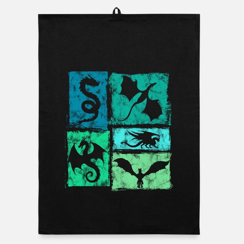 Dragon Retro Graphic - Mystical Mythical Creatures Organic dish towel