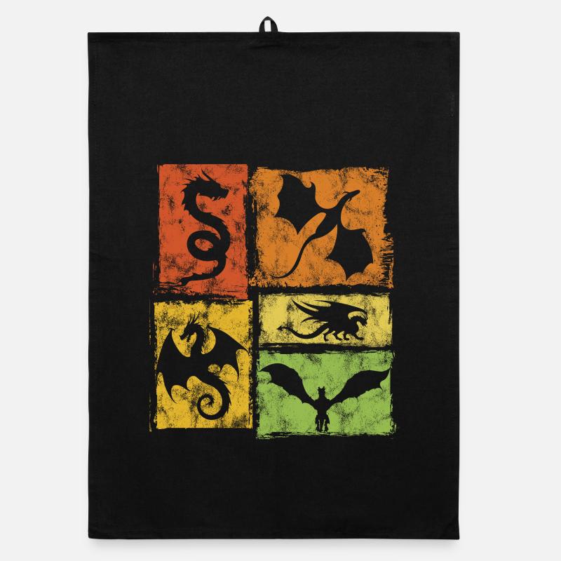 Dragon Graphic - Mystical Mythical Creatures Retro Style Organic dish towel