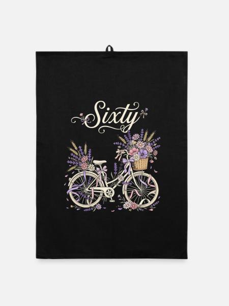 Sixty Fahrrad Lavendel 60 Jahre - Organic Geschirrtuch - Schwarz