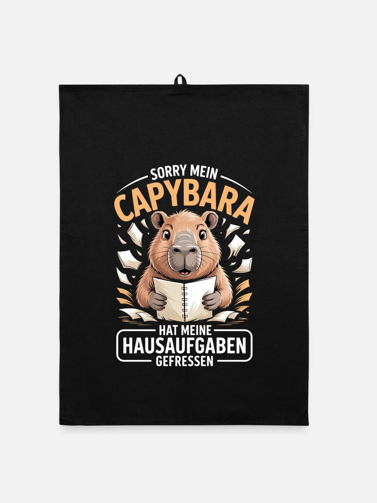 Capybara Hausaufgaben - Organic Geschirrtuch - Schwarz - Vorne
