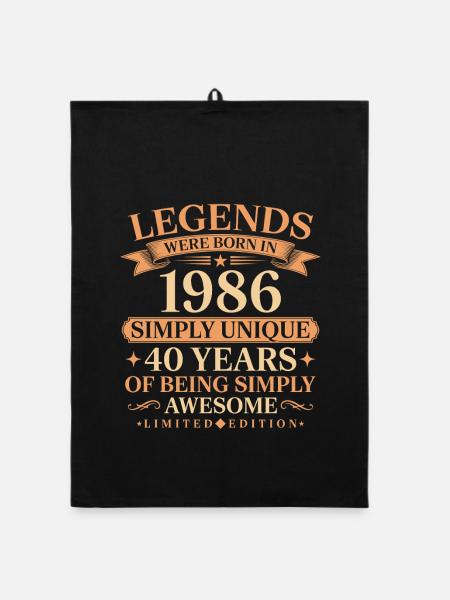Born in 1986 Unique 40 years - Organic dish towel - black - Front