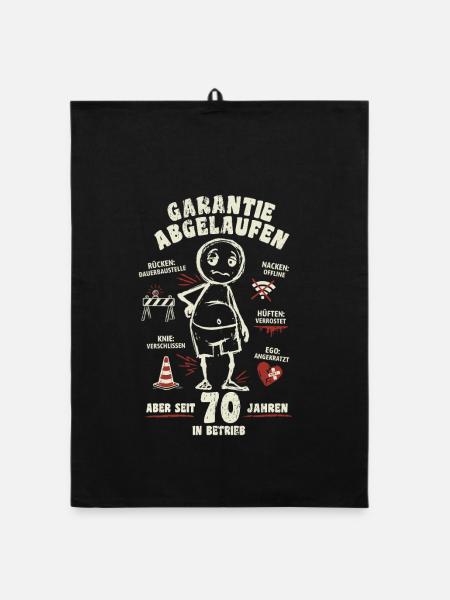 70 Jahre | Garantie abgelaufen | lustiger Cartoon - Organic Geschirrtuch - Schwarz - Vorne