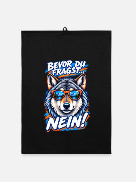 Loup à lunettes cool - Bevor du fragst... NEIN! - Organic Geschirrtuch - Schwarz - Vorne