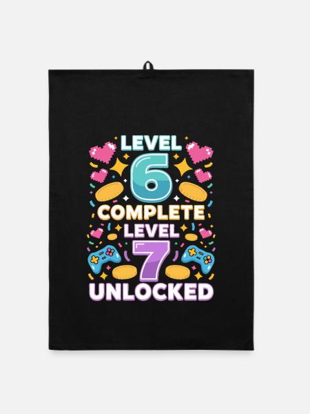 Level 6 Komplett Level 7 Freigeschaltet - Organic Geschirrtuch - Schwarz - Vorne