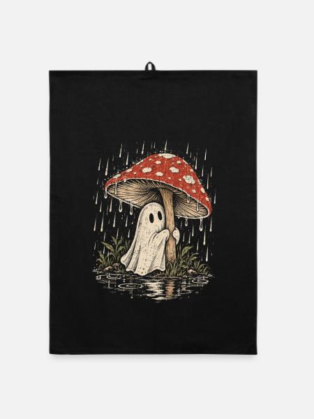 Rainy Ghost, Ghost Mushroom, Spooky Rain, Forest G - Organic Geschirrtuch - Schwarz - Vorne