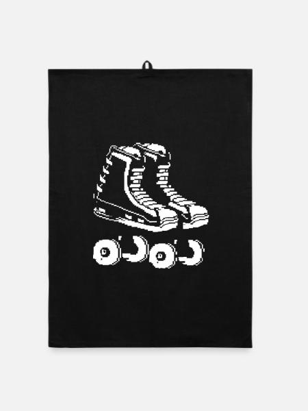 Rollschuhe Pixel - Organic Geschirrtuch - Schwarz - Vorne