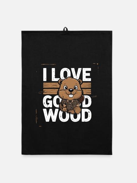  I Love Good Wood Lustiger Biber Holzfäller Spruch - Organic Geschirrtuch - Schwarz - Vorne
