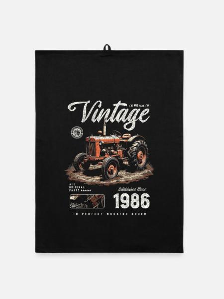Oldtimer Traktor Bauer Geburtstag Jahrgang 1986 - Organic Geschirrtuch - Schwarz - Vorne