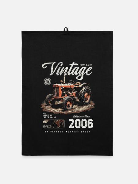 Oldtimer Traktor Bauer Geburtstag Jahrgang 2006 - Organic Geschirrtuch - Schwarz - Vorne