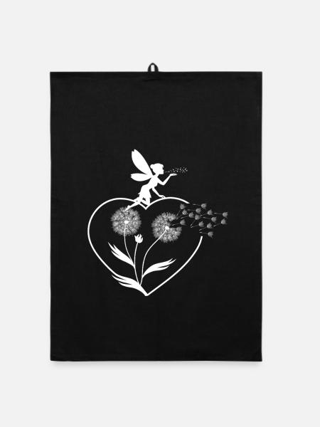 Schmetterlingdesign Pusteblumen Wiese Herzen Feen - Organic Geschirrtuch - Schwarz - Vorne